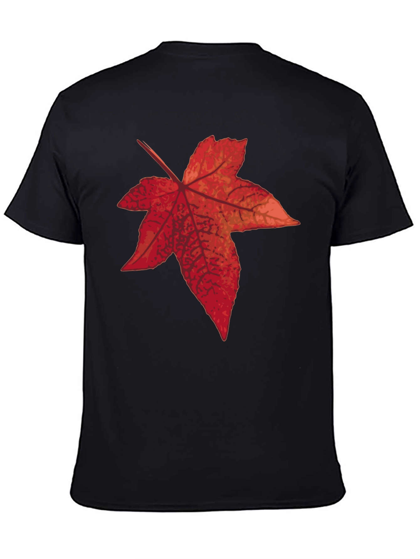 Black Autumn Leaf Graphic Tee - Black Cotton T-Shirt view 4