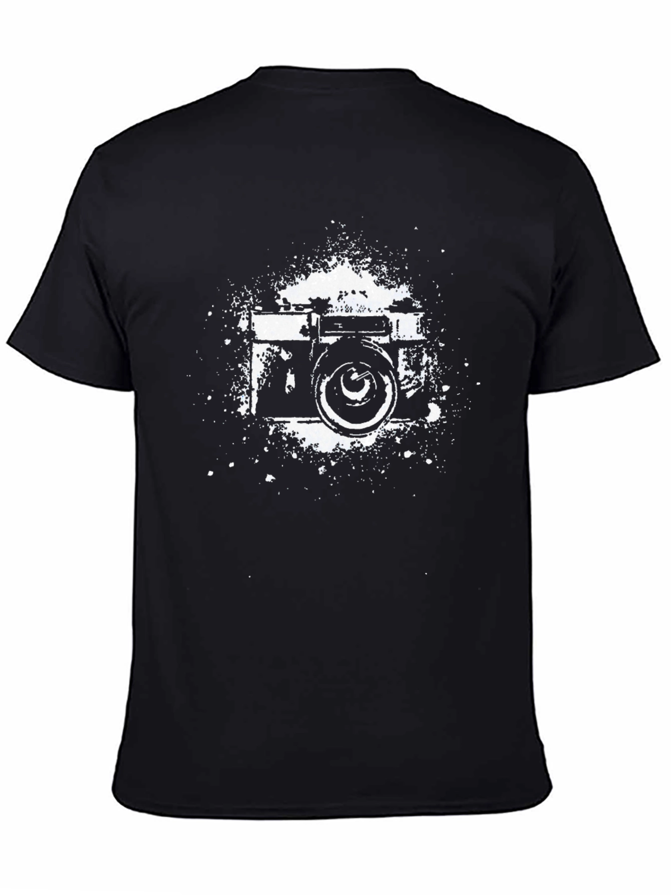 Black Retro Camera Graphic Tee - Black Cotton T-Shirt view 4