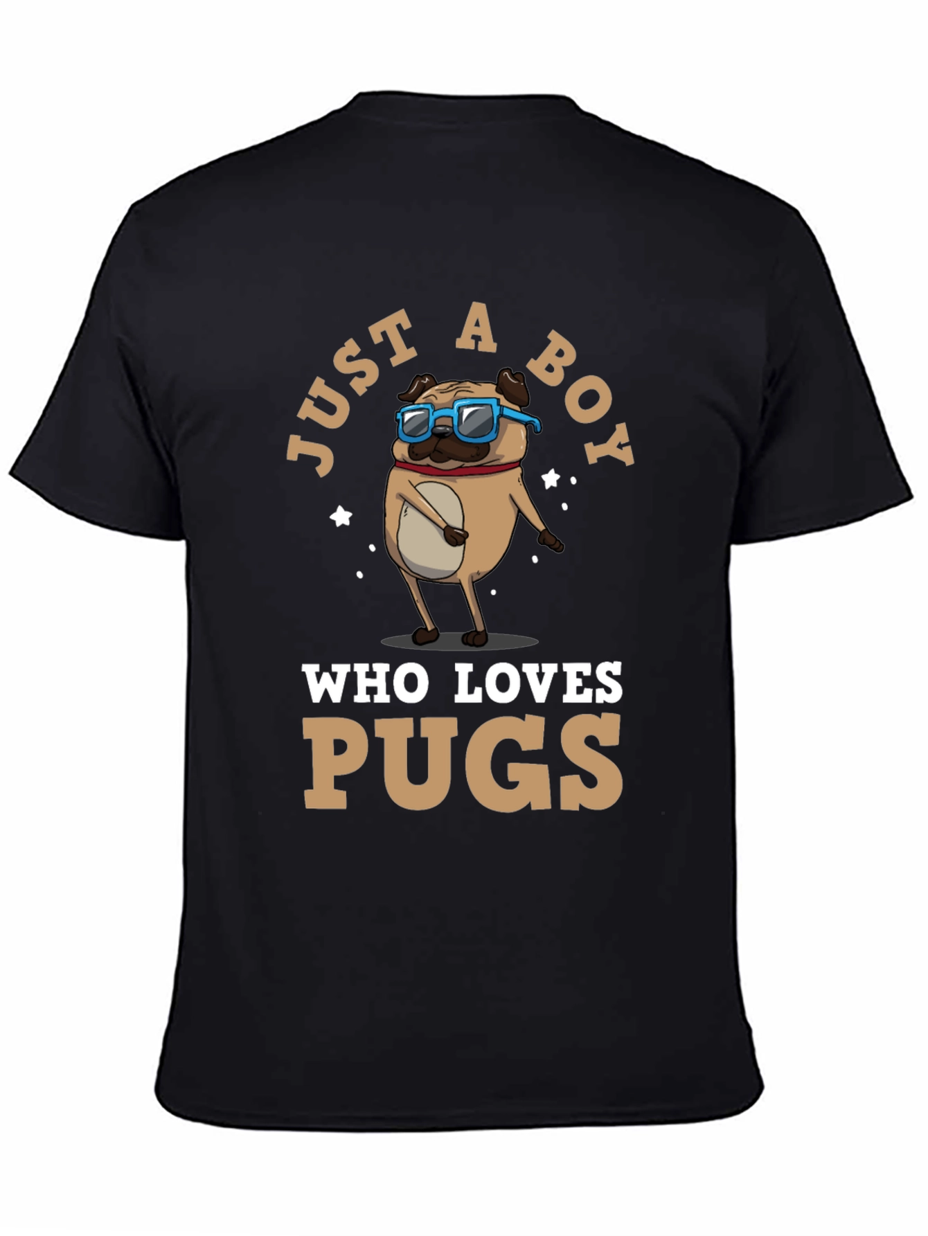 Black Just a Boy Who Loves Pugs T-Shirt view 4