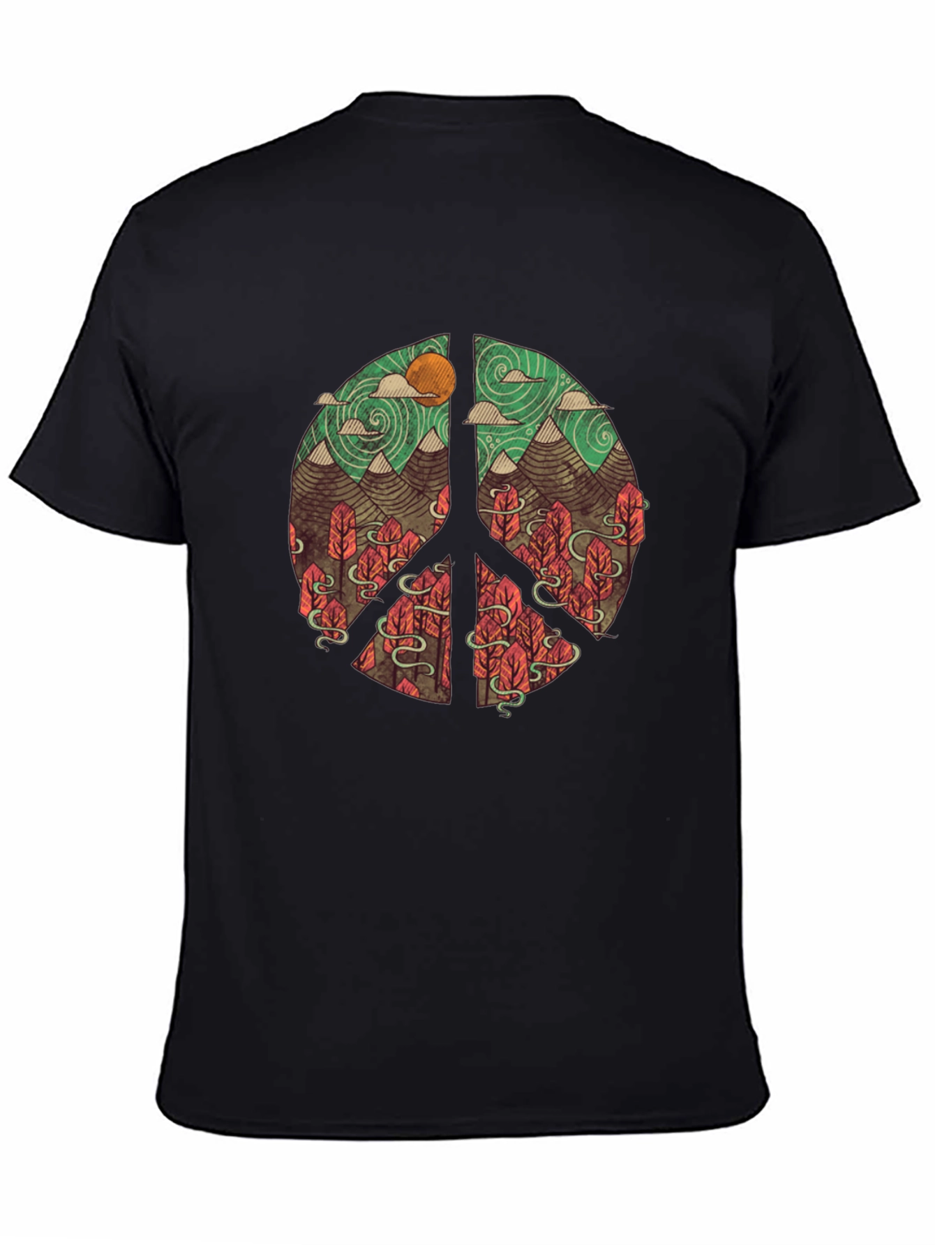 Black Nature Peace Sign Graphic T-Shirt view 4
