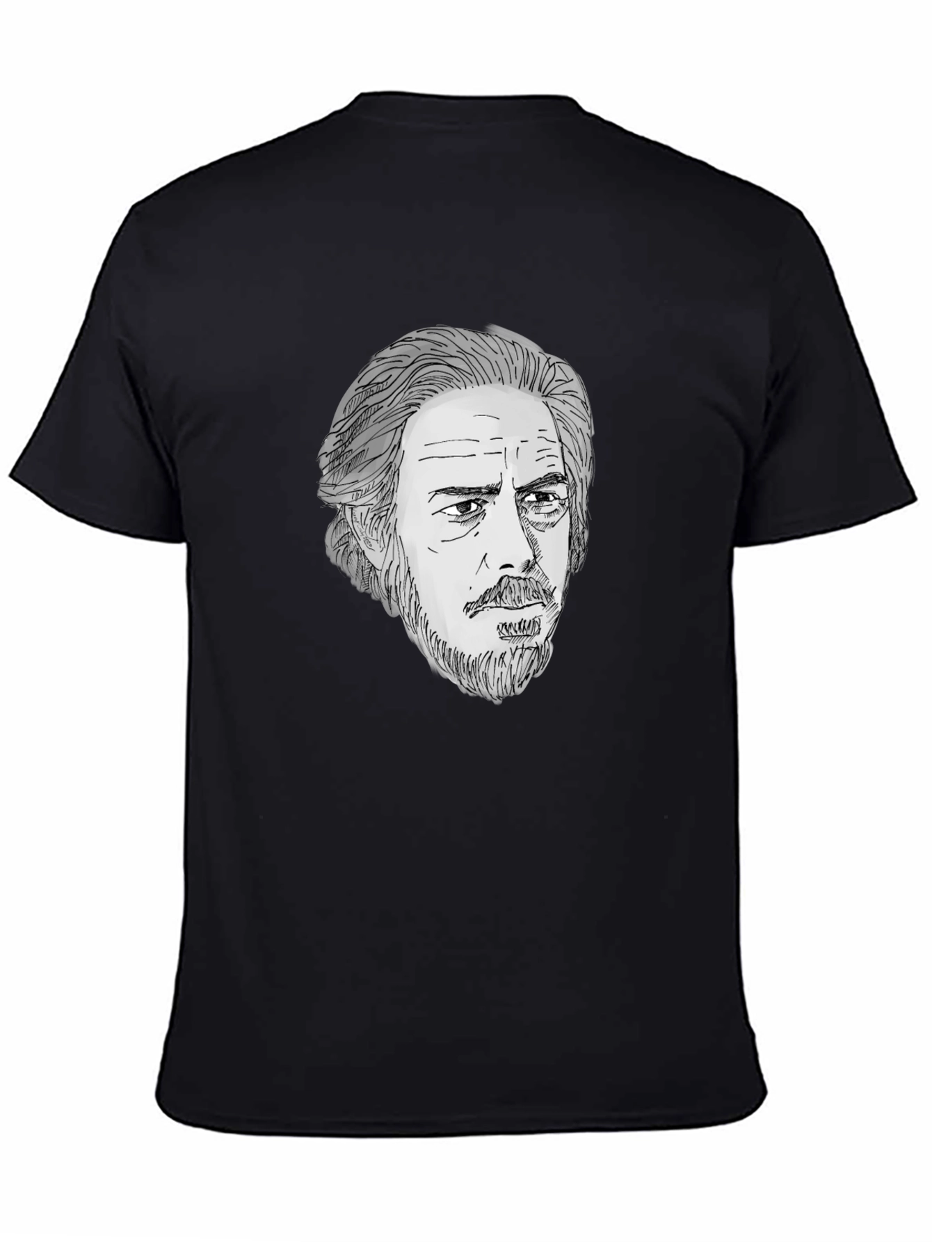 Black Men's Black T-Shirt with Portrait Graphic view 4