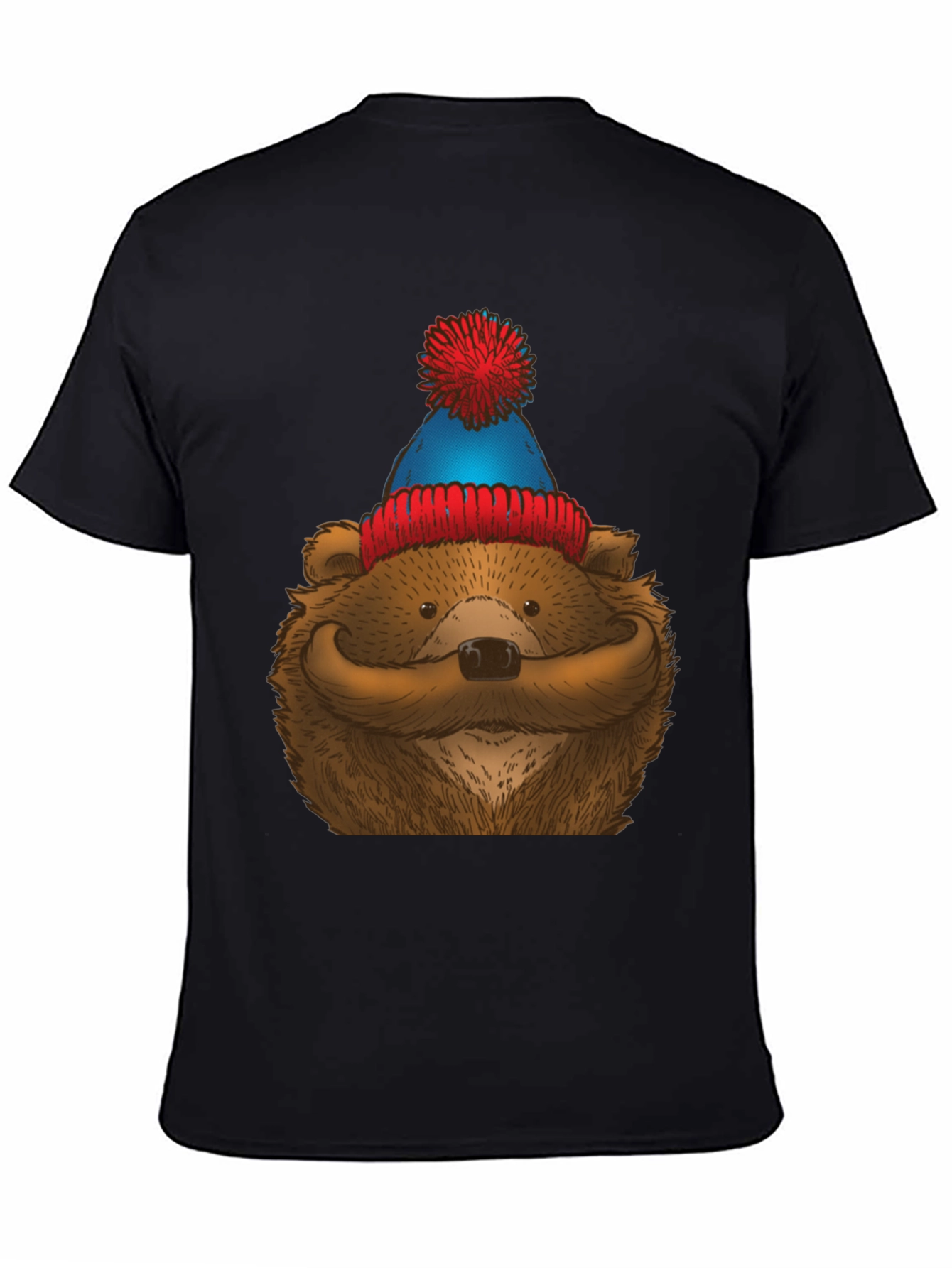 Black Bear with Mustache & Beanie T-Shirt view 4