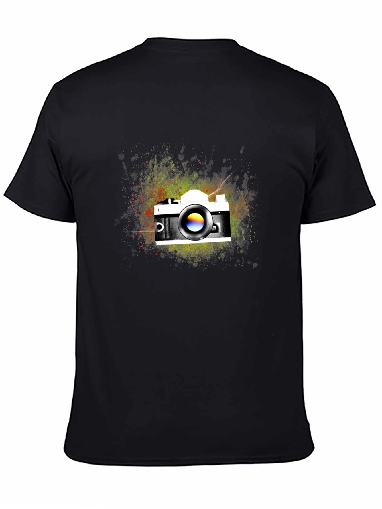 Black Vintage Camera Graphic Tee - Black Cotton Blend T-Shirt view 4