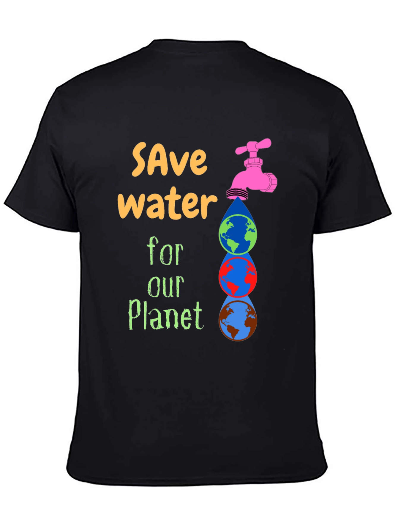 Black Save Water Graphic Tee - Planet Conservation T-Shirt view 4