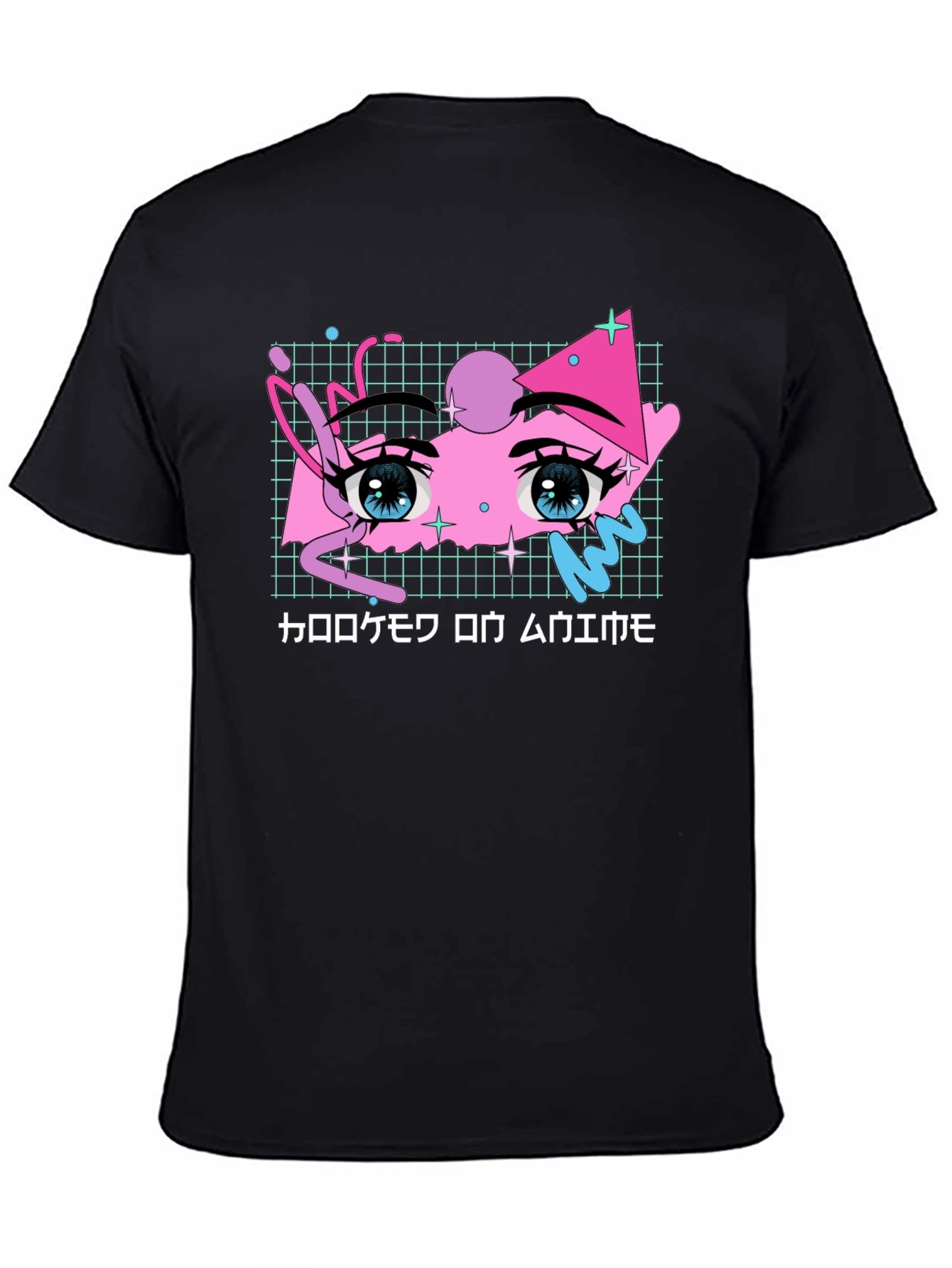 Black Anime Eyes Aesthetic T-Shirt - Vaporwave Japanese Text view 4