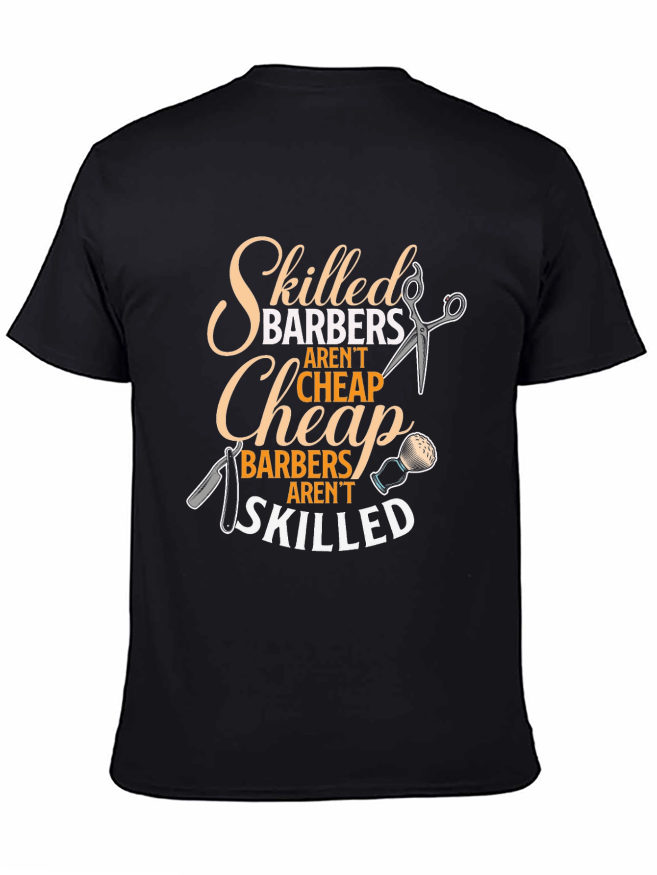 Black Skilled Barbers Graphic Tee - Black Crew Neck T-Shirt view 4