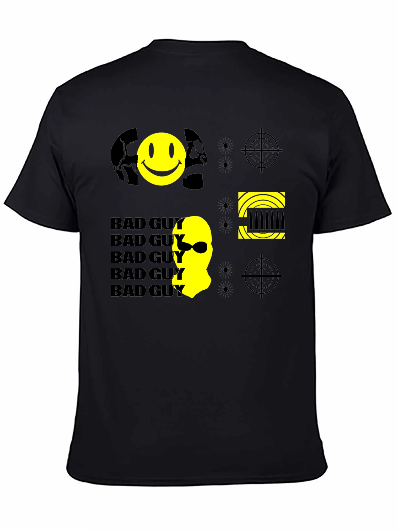 Black Bad Guy Graphic Print Tee - Black Cotton Crew Neck T-Shirt view 4