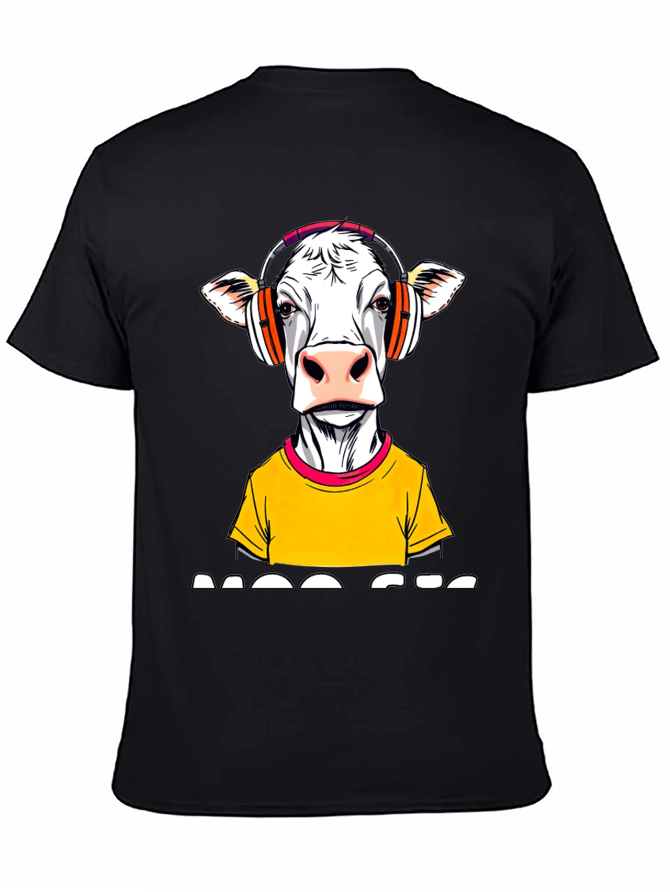 Black DJ Cow Graphic Tee - Black Cotton Blend view 4