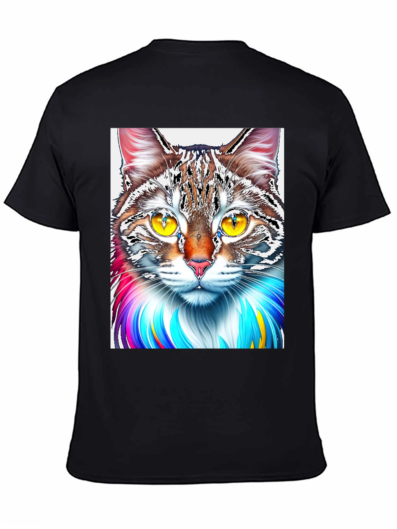 Black Colorful Cat Graphic Print Black T-Shirt view 4