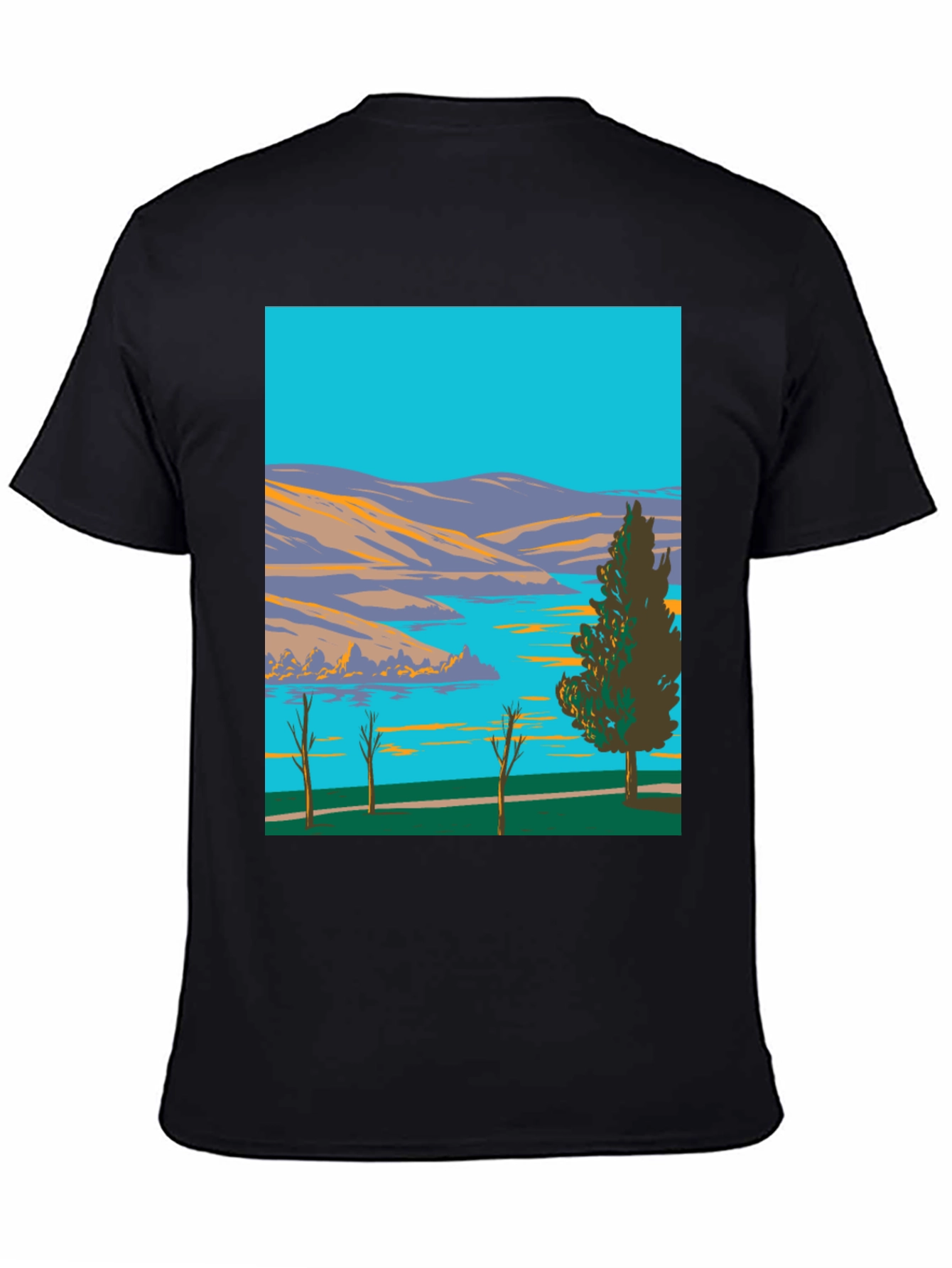 Black Lake & Mountain Graphic Tee - Nature Art Shirt view 4