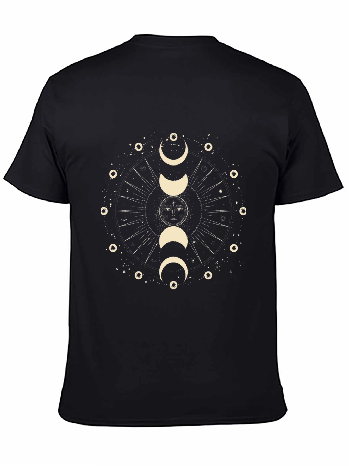 Black Celestial Moon Phases Graphic T-Shirt - Black view 4