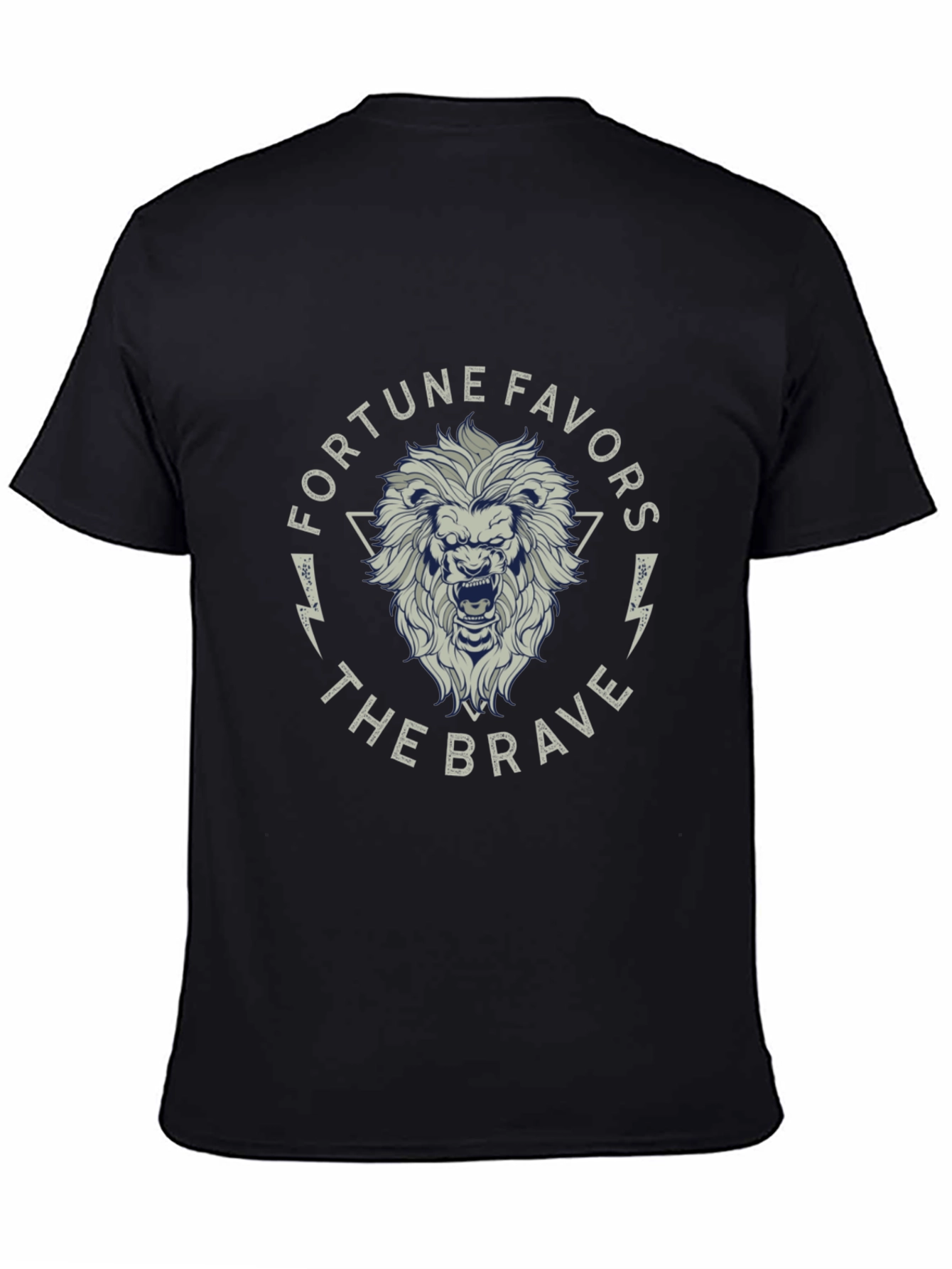 Black Fortune Favors The Brave Lion Graphic Black T-Shirt view 4