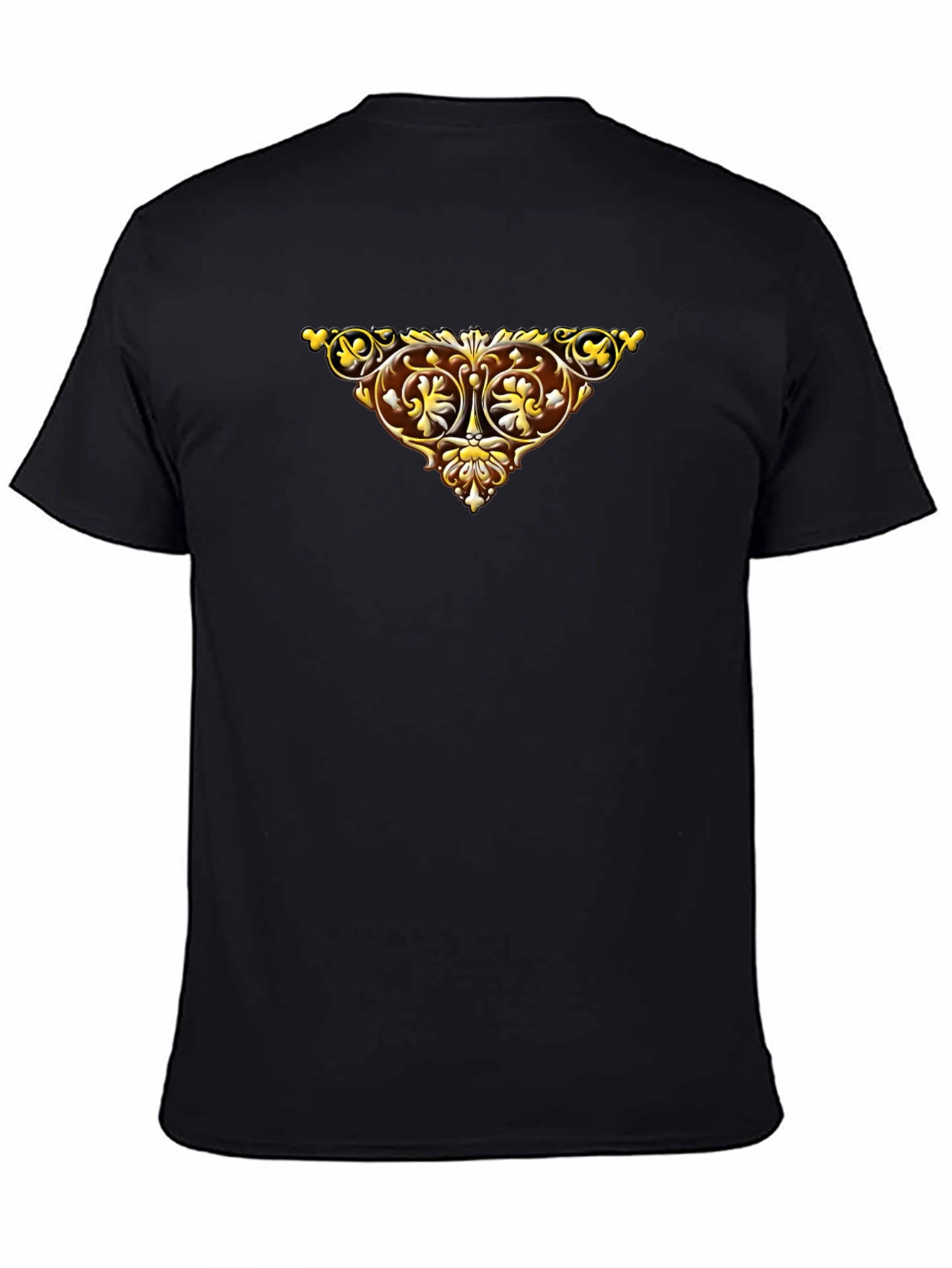 Black Ornate Golden Emblem Black T-Shirt view 4