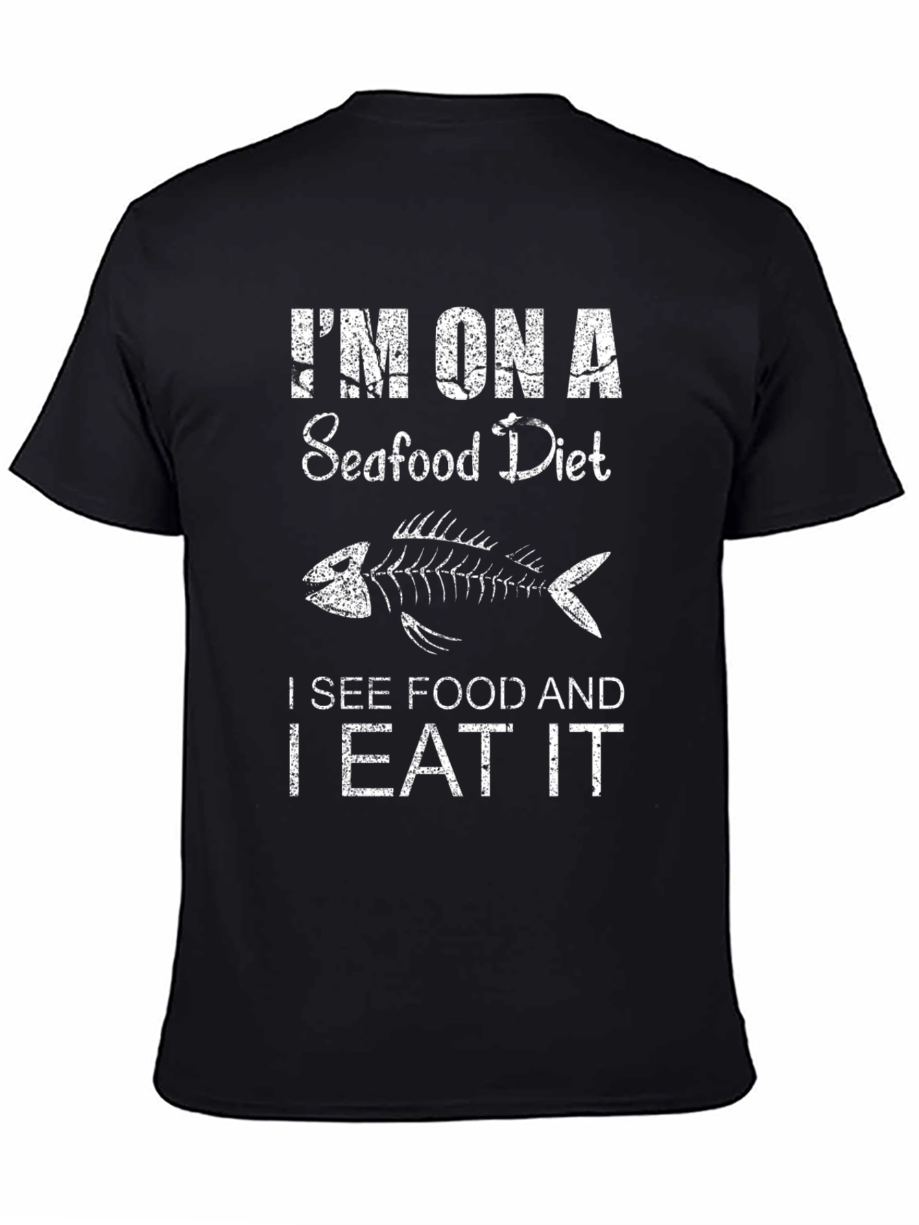 Black Seafood Diet Funny Men's Black T-Shirt view 4