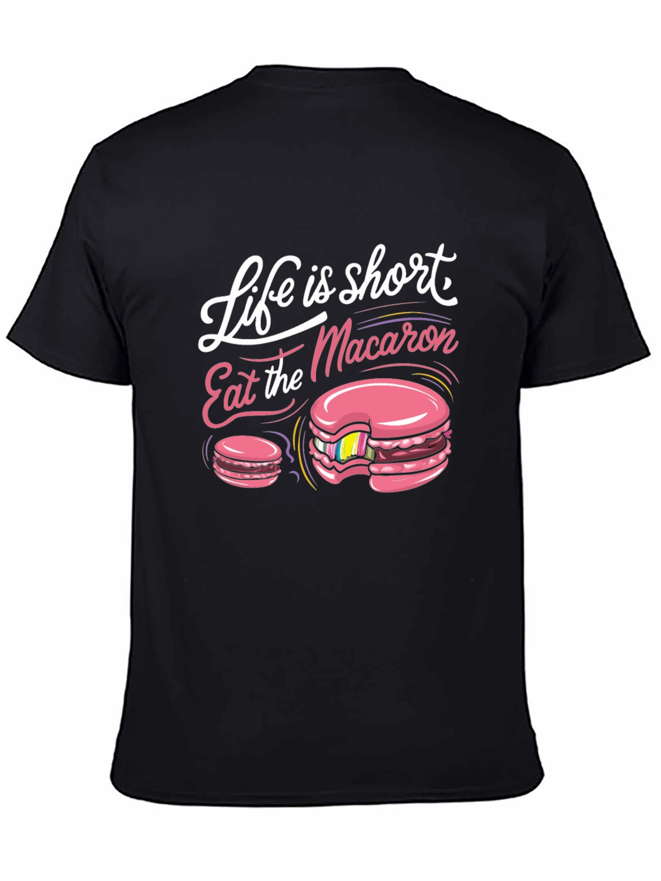 Black Life is Short Eat Macaron T-Shirt view 4
