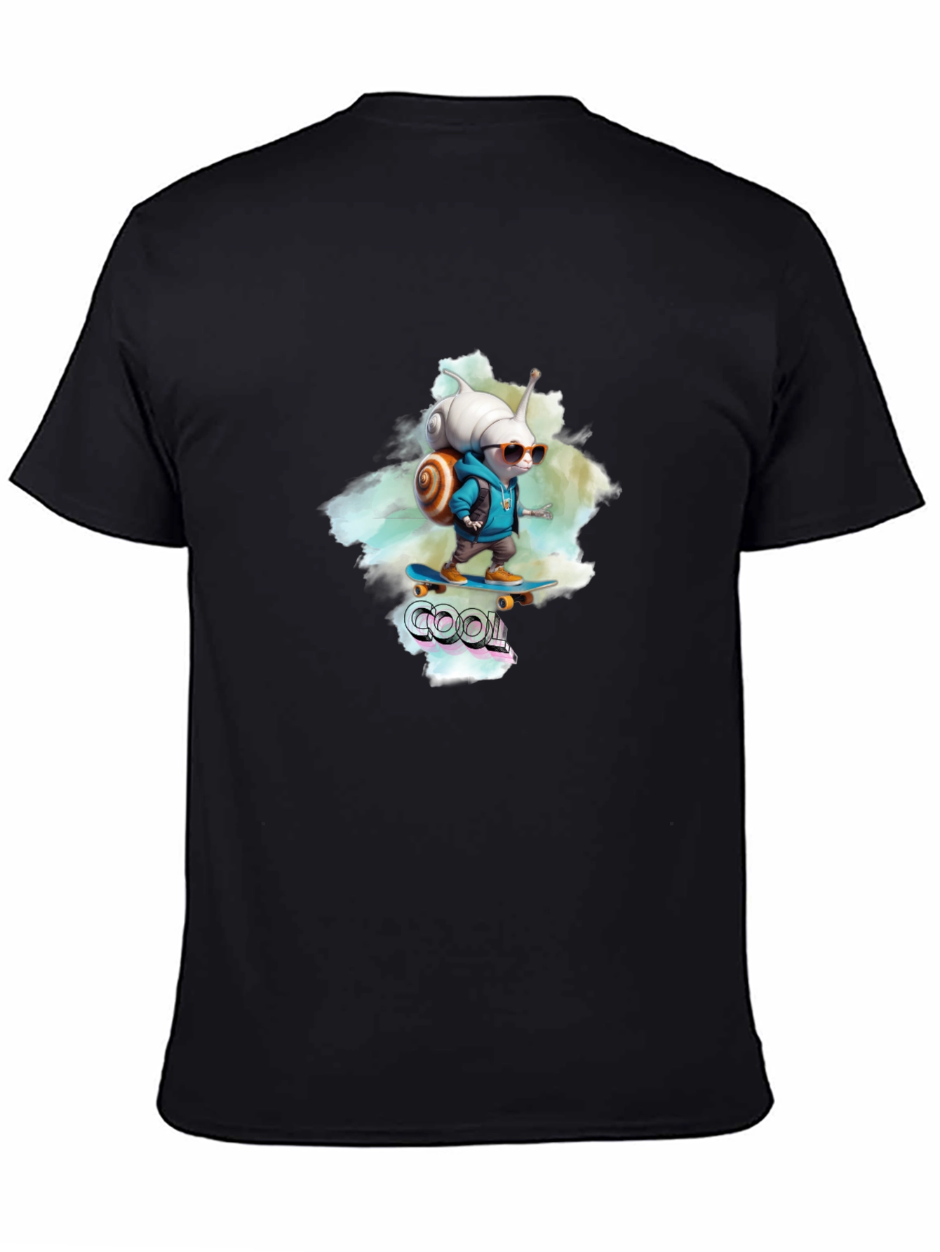 Black Cool Snail Skateboard T-Shirt - Black Cotton Tee view 4