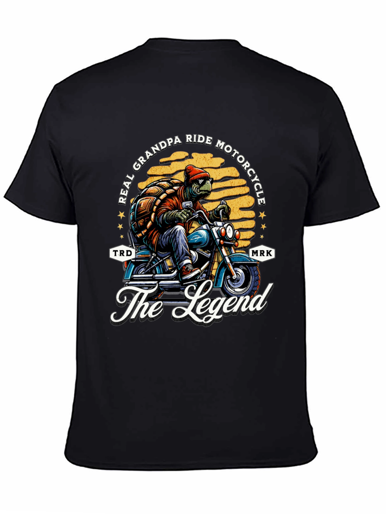 Black Grandpa Turtle Motorcycle T-Shirt - Ride Like a Legend view 4