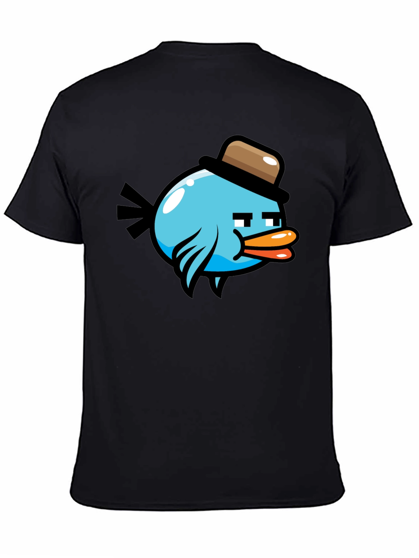 Black Cartoon Bird in Hat Graphic Tee - Black view 4