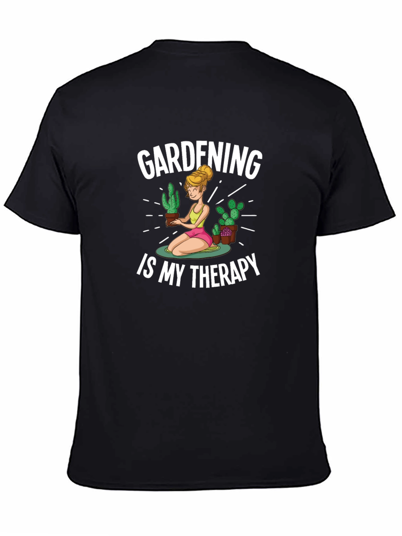 Black Gardening Therapy Graphic T-Shirt view 4