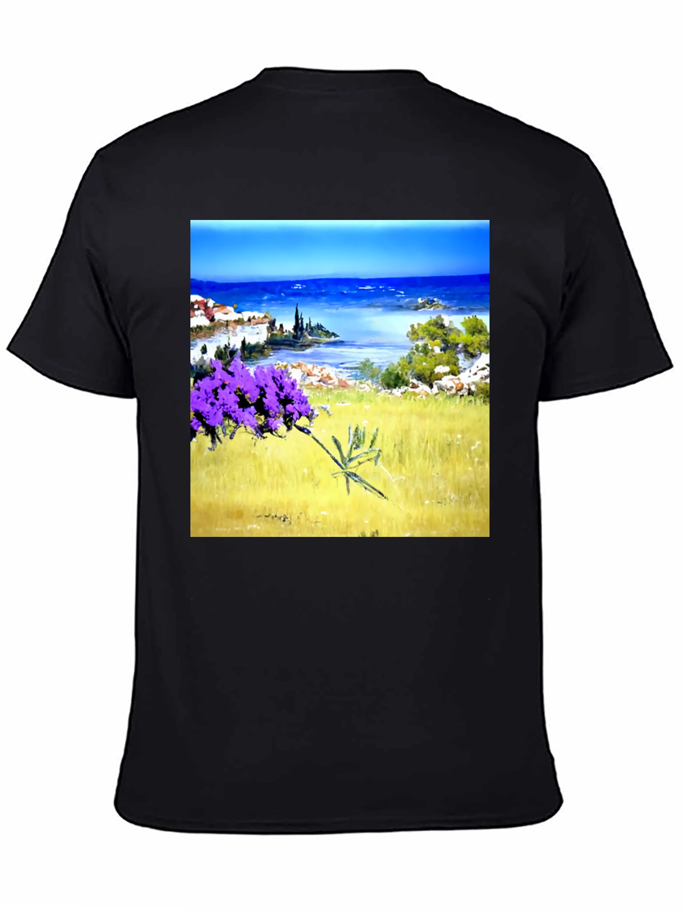 Black Coastal Lavender Art Print Black T-Shirt view 4