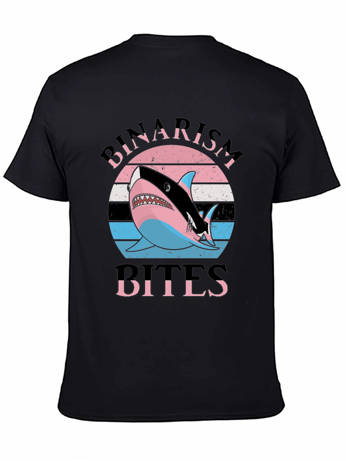 Black Binairism Bites Shark Graphic Tee view 4