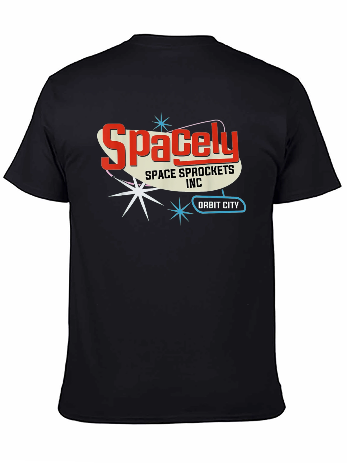 Black Spacely Sprockets T-Shirt - Retro Space Age Style view 4