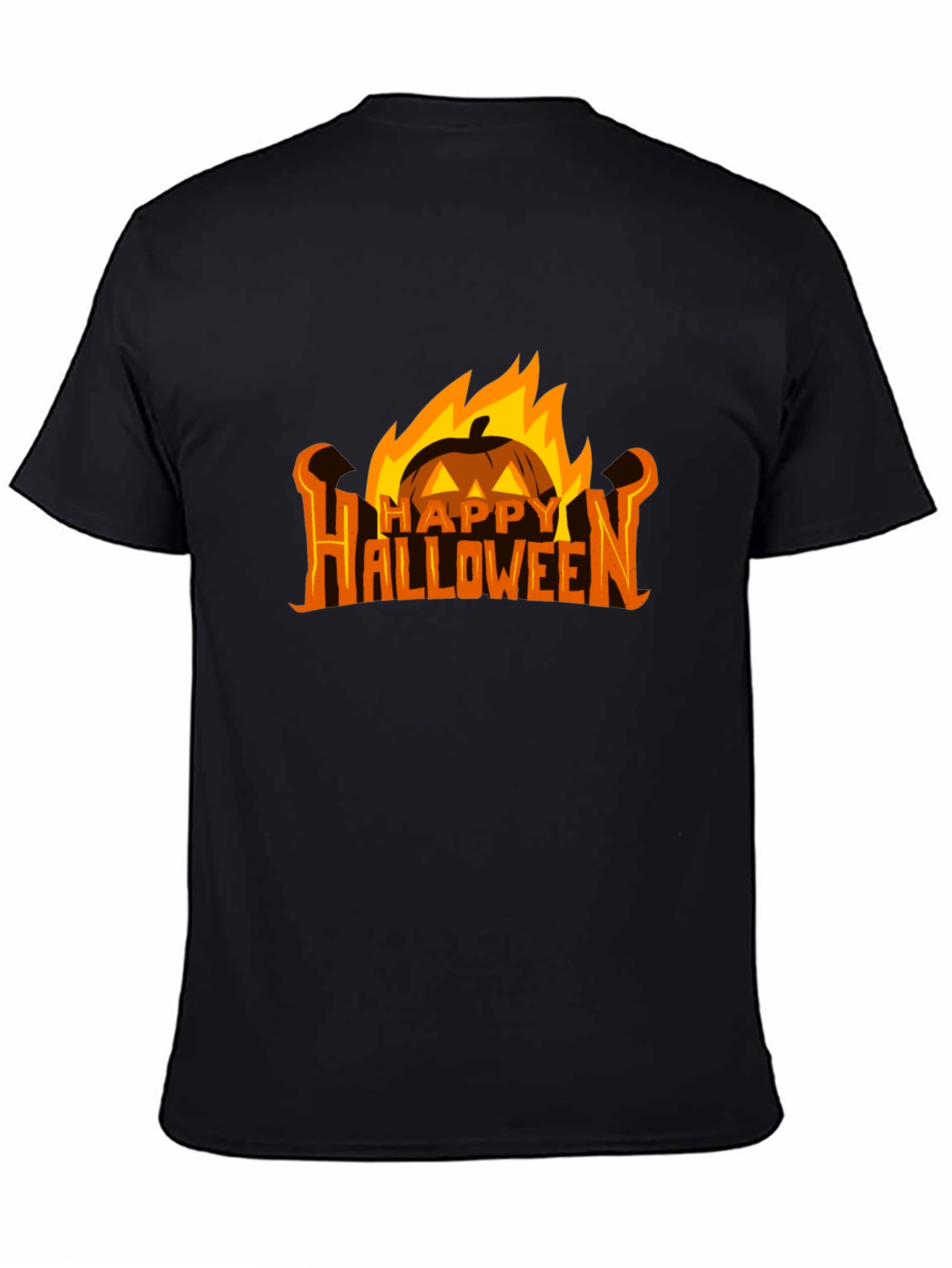 Black Halloween Pumpkin Fire Graphic Tee view 4