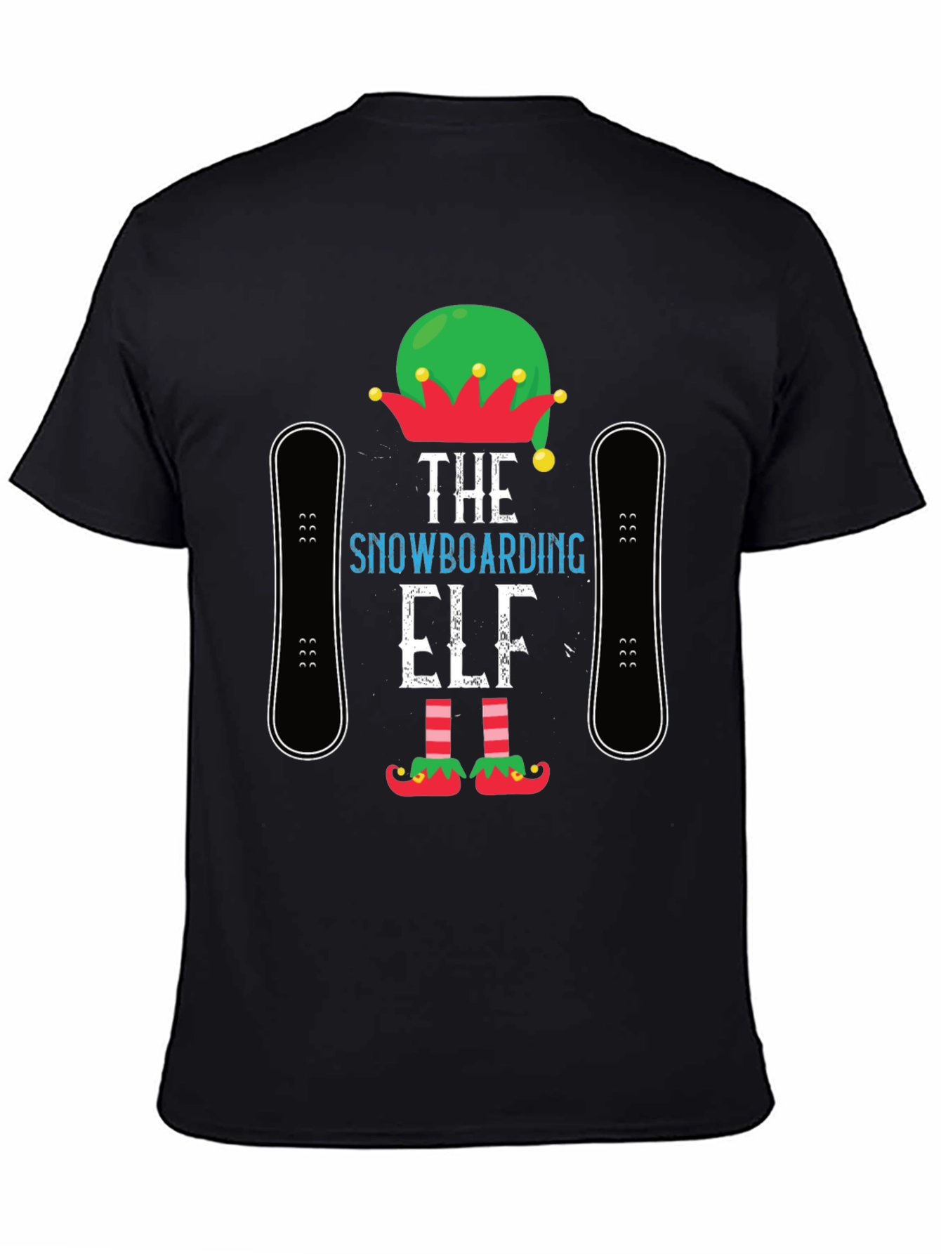 Black Snowboarding Elf T-Shirt: Holiday Fun! view 4