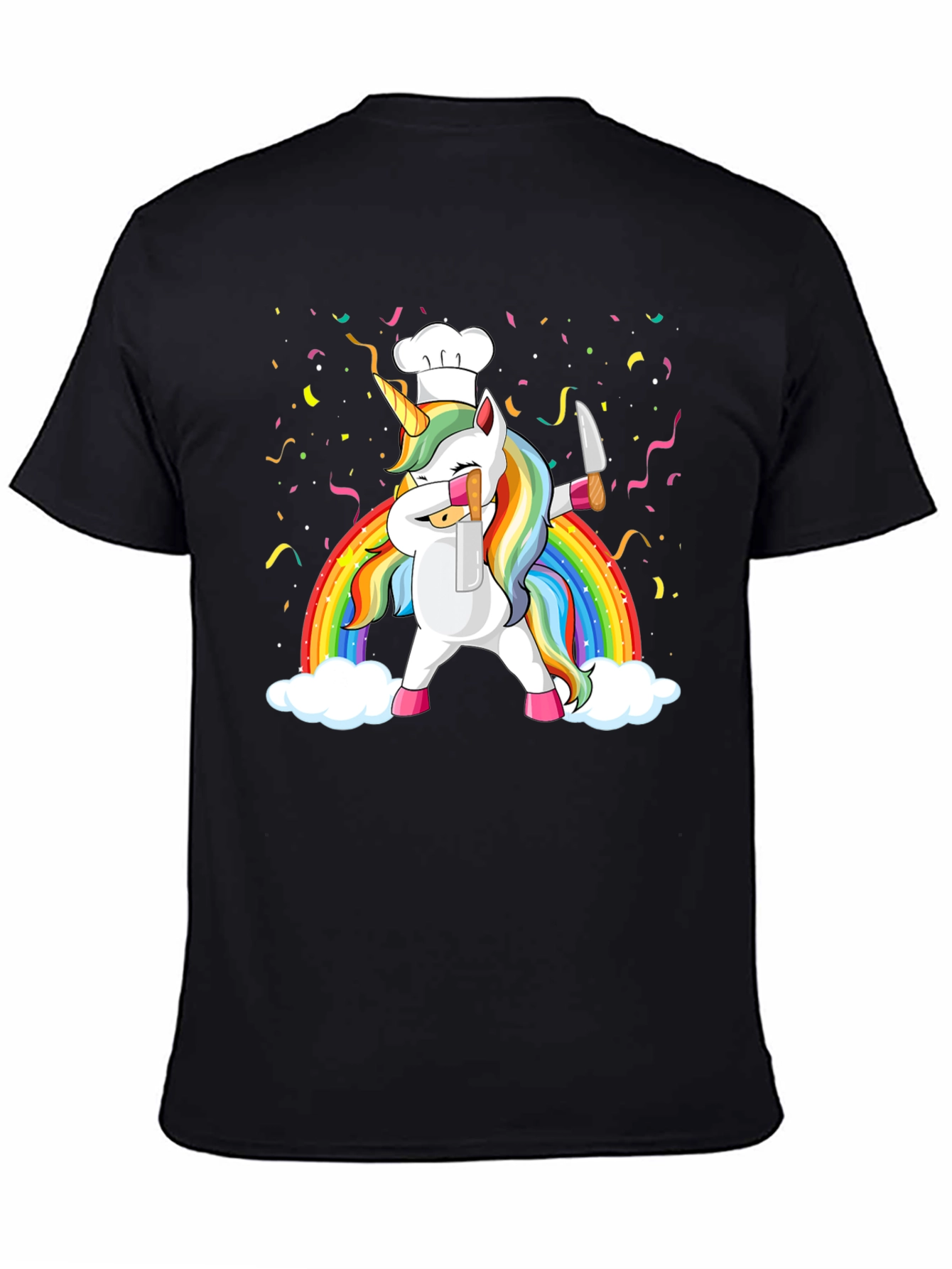 Black Unicorn Chef Rainbow T-Shirt Funny Foodie Tee view 4