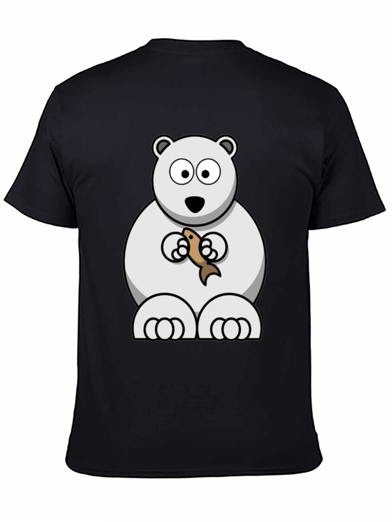 Black Polar Bear with Fish Graphic Tee - Black Cotton T-Shirt view 4