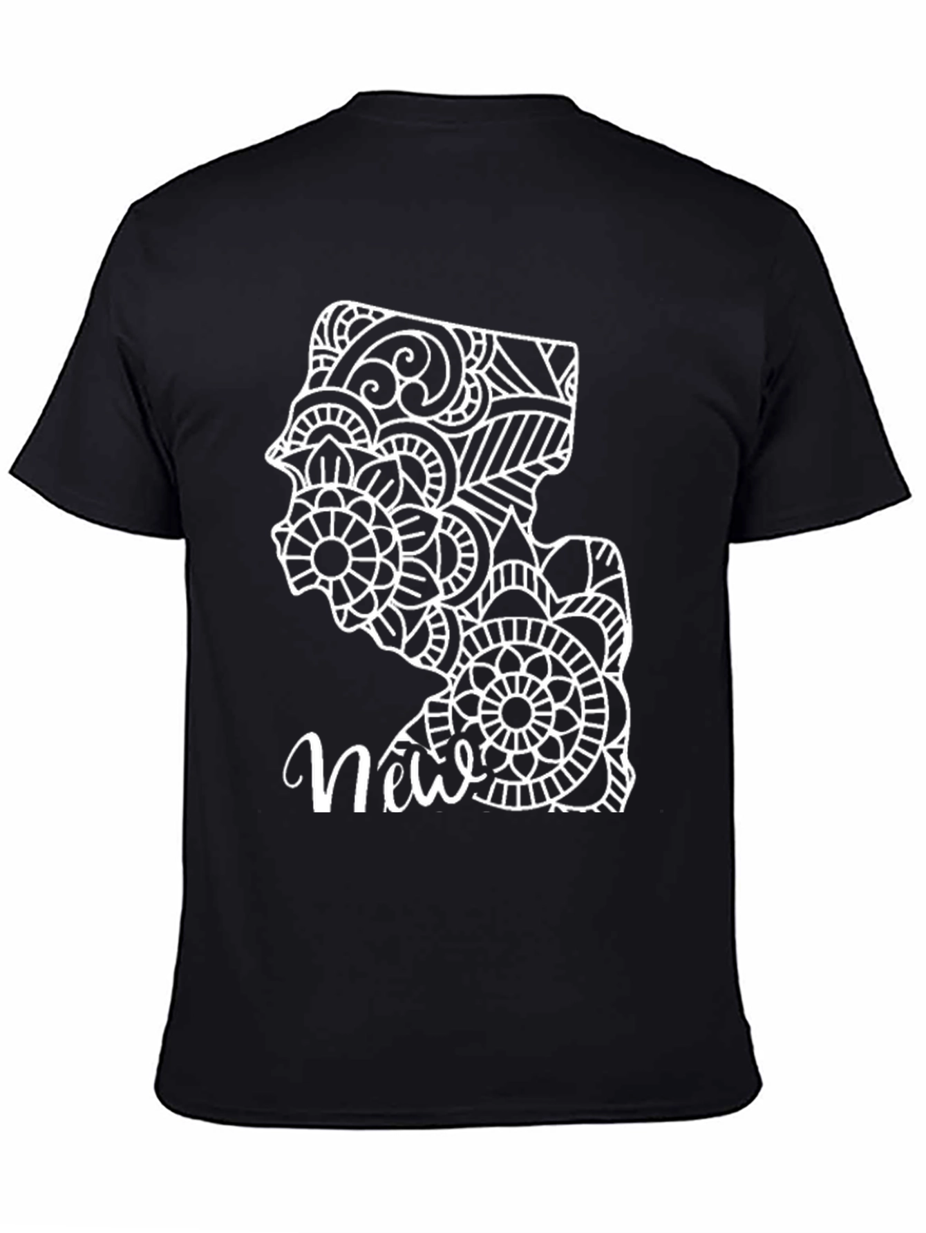 Black New Jersey Mandala Art Graphic Tee - Black Cotton view 4