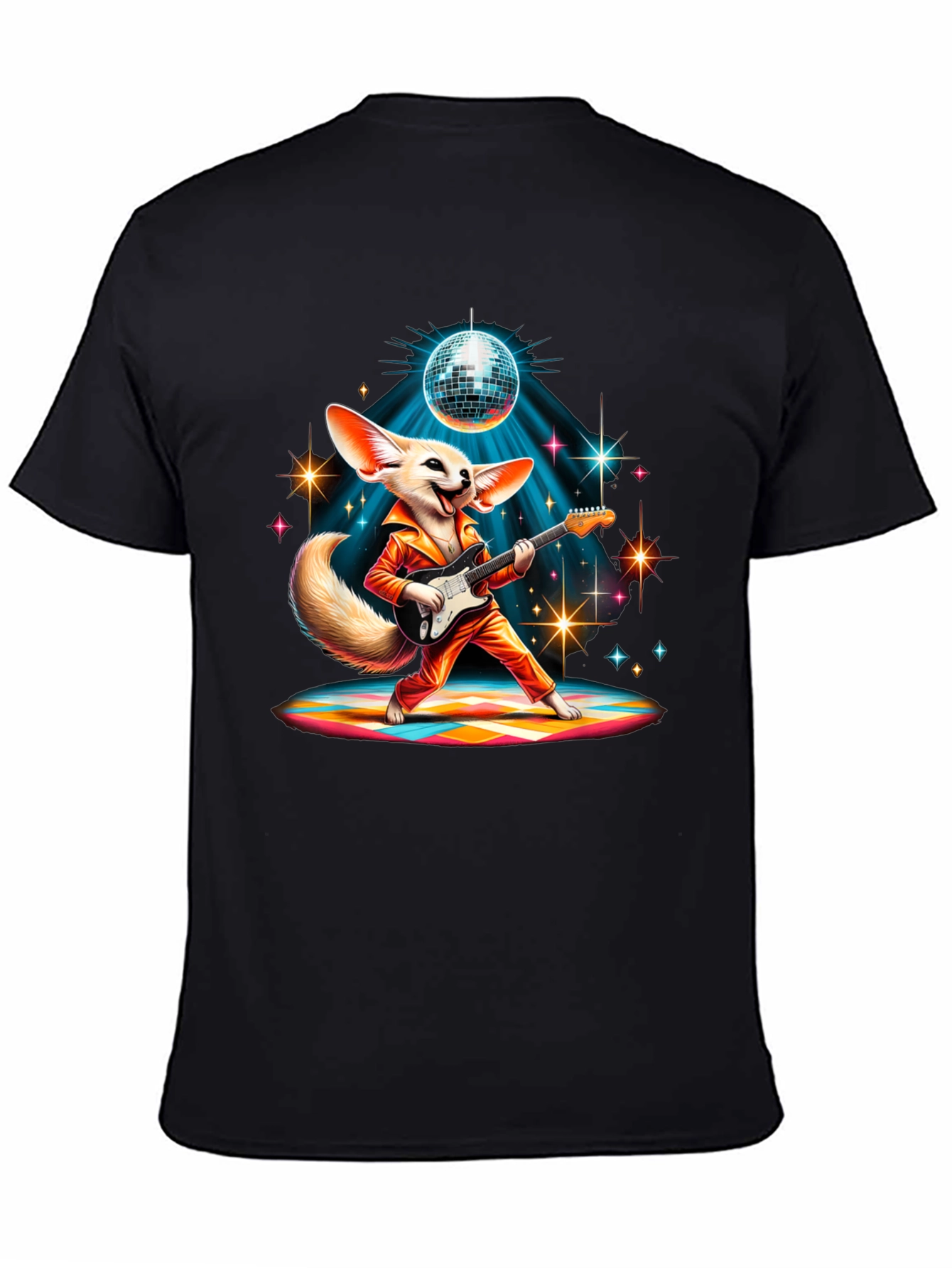 Black Funky Fox Guitarist Graphic Tee view 4