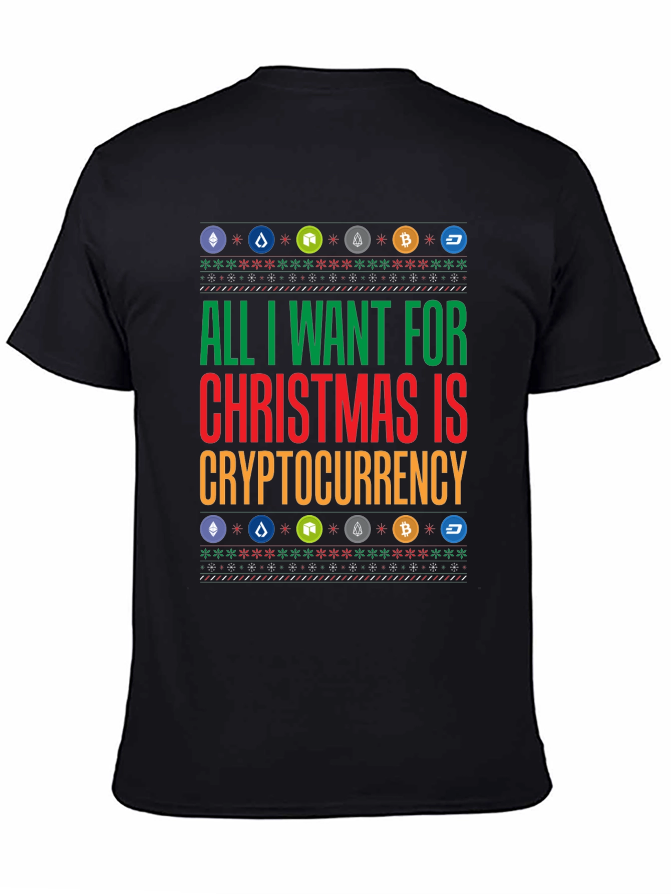 Black Crypto Christmas T-Shirt - All I Want is Cryptocurrency Holiday Tee view 4