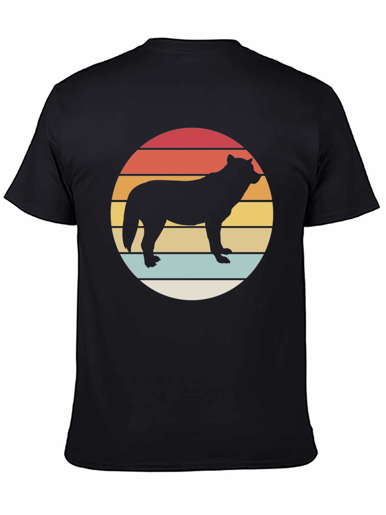 Black Retro Wolf Silhouette T-Shirt view 4