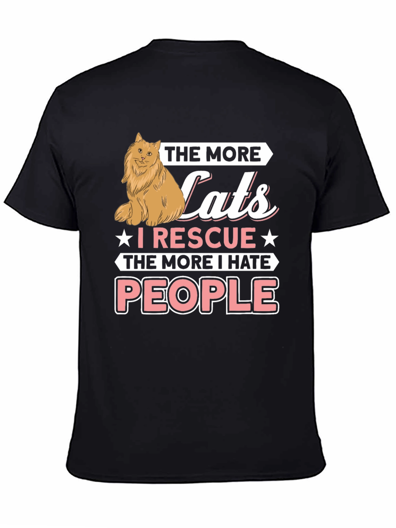 Black Funny Cat Rescue T-Shirt - "Hate People" Graphic Tee view 4