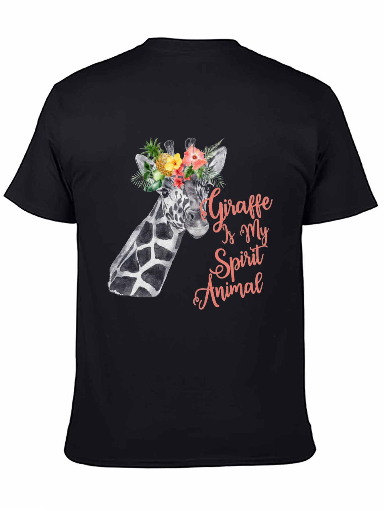 Black Giraffe Spirit Animal Tee - Floral Crown Giraffe Shirt view 4