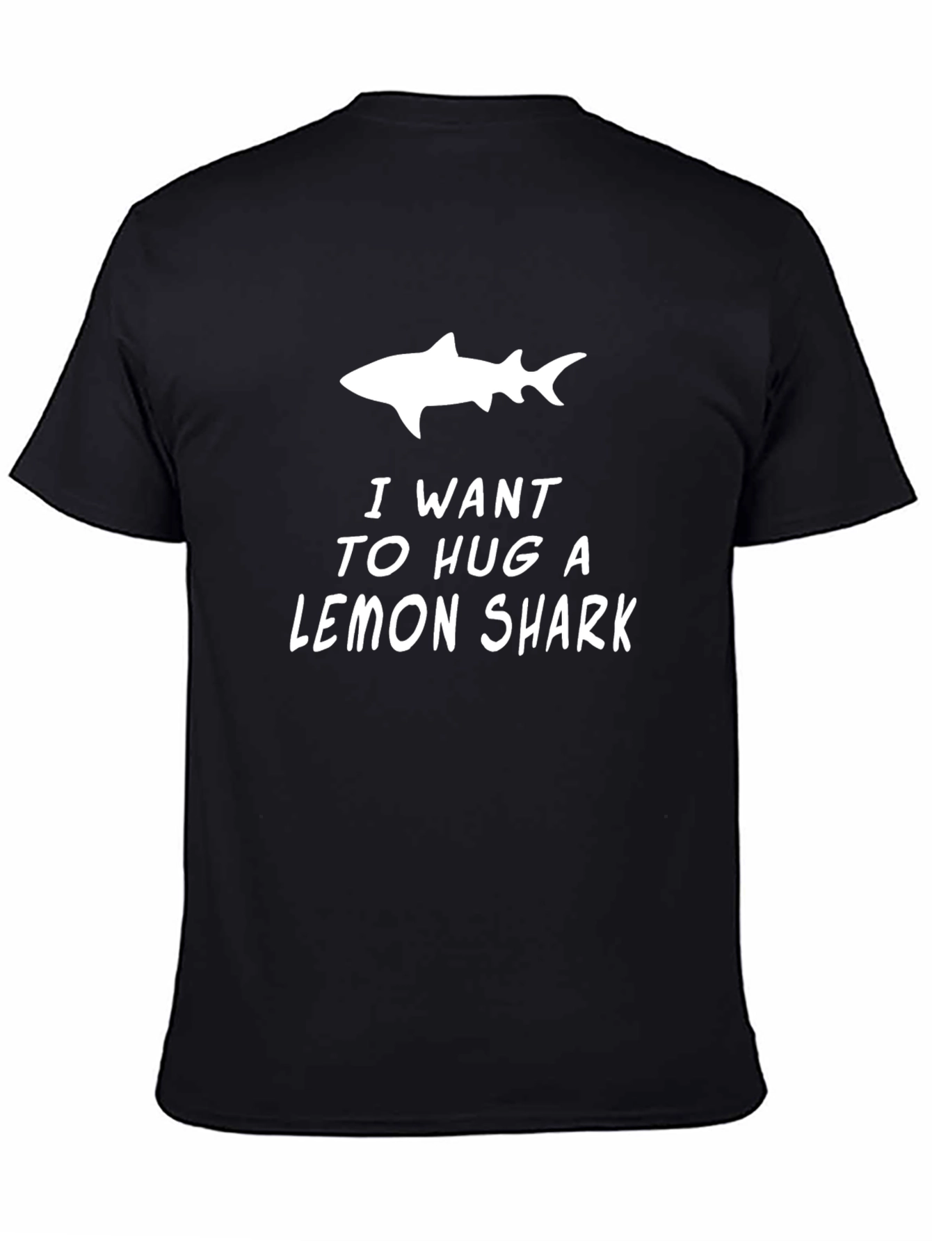 Black Lemon Shark Hug T-Shirt - Black Crew Neck Cotton Tee view 4