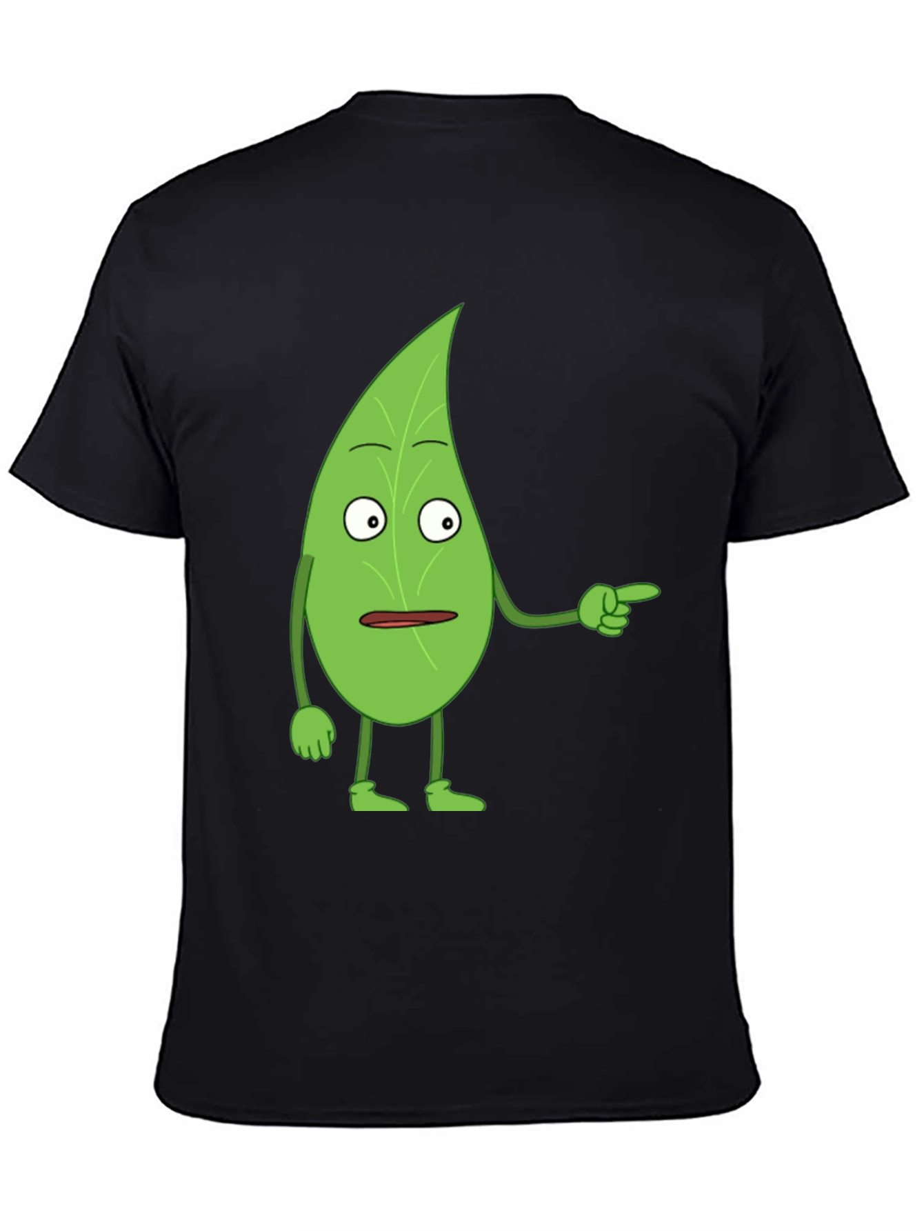 Black Funny Leaf Character Black T-Shirt view 4