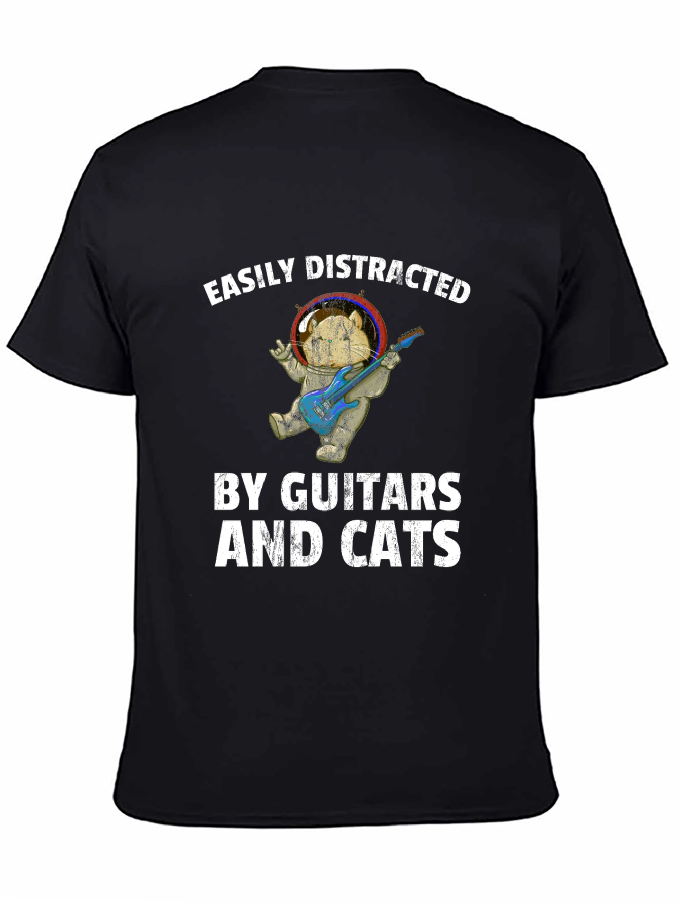 Black Easily Distracted By Guitars & Cats T-Shirt view 4