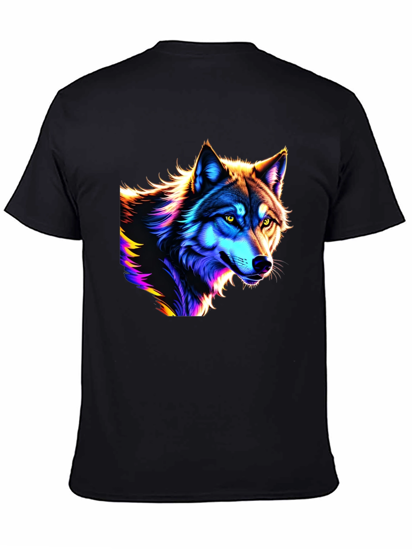 Black Neon Wolf Graphic T-Shirt view 4