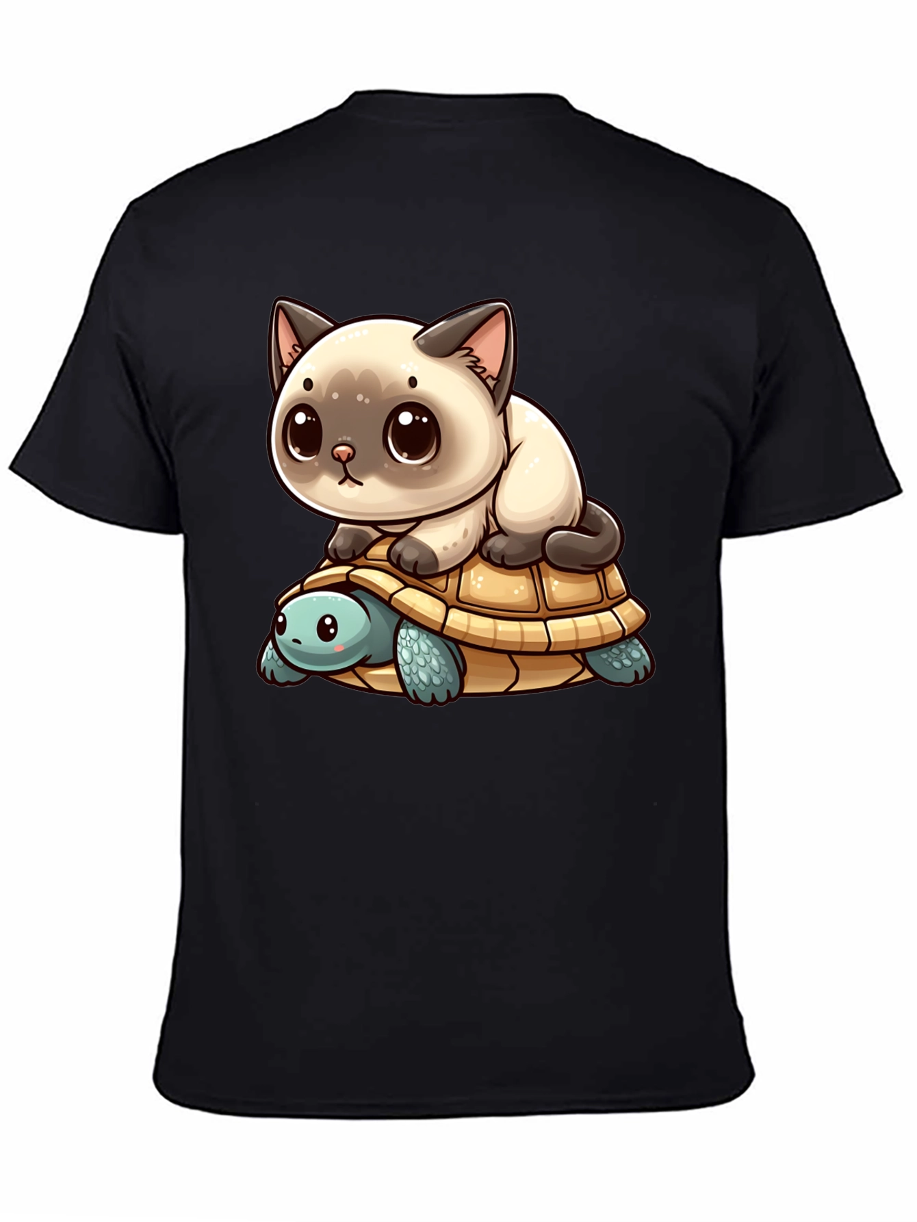 Black Cat Riding Turtle Black T-Shirt view 4