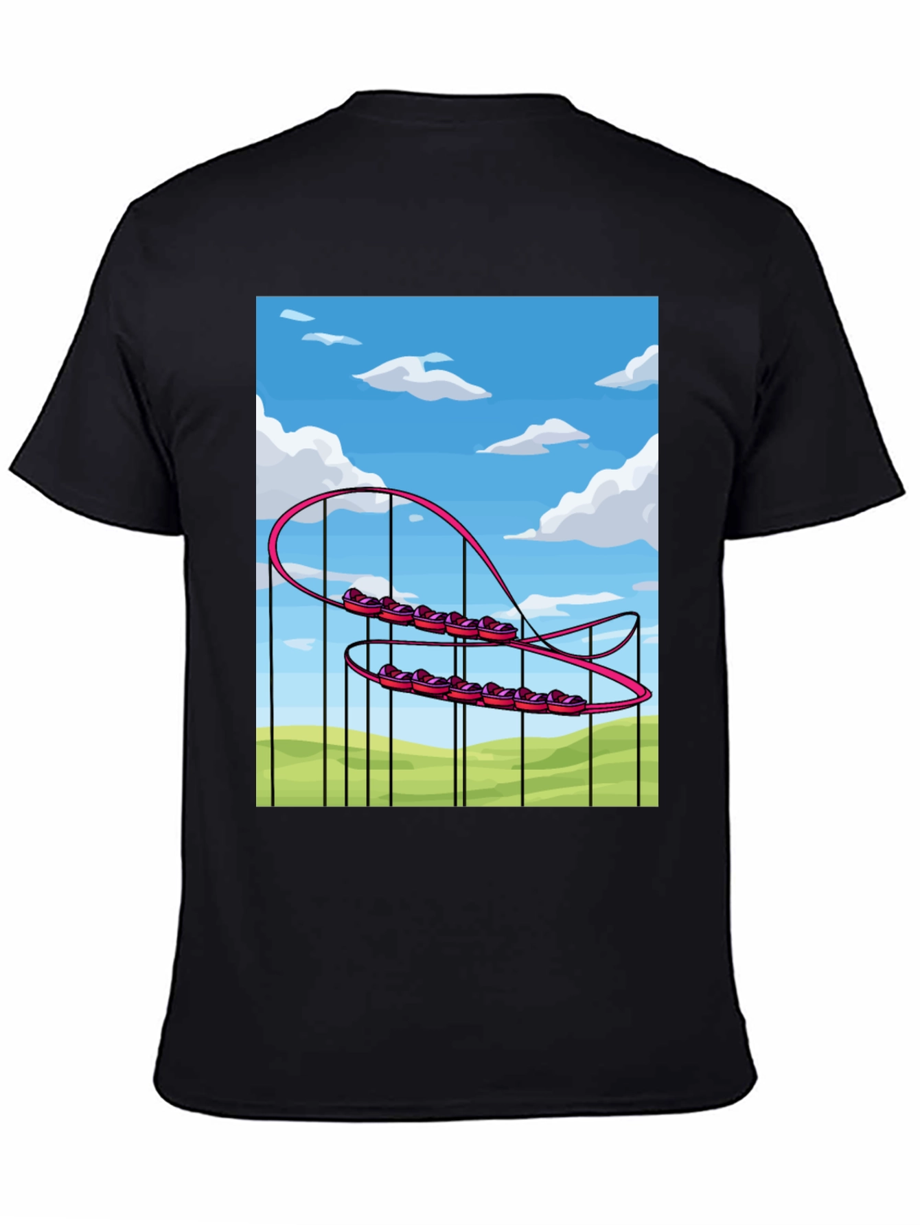 Black Cartoon Roller Coaster Graphic Tee - Fun & Unique Style view 4