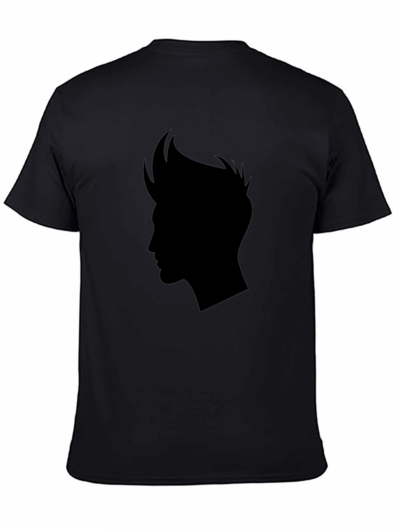 Black Men's Black T-Shirt with Stylish Hair Silhouette Graphic view 4