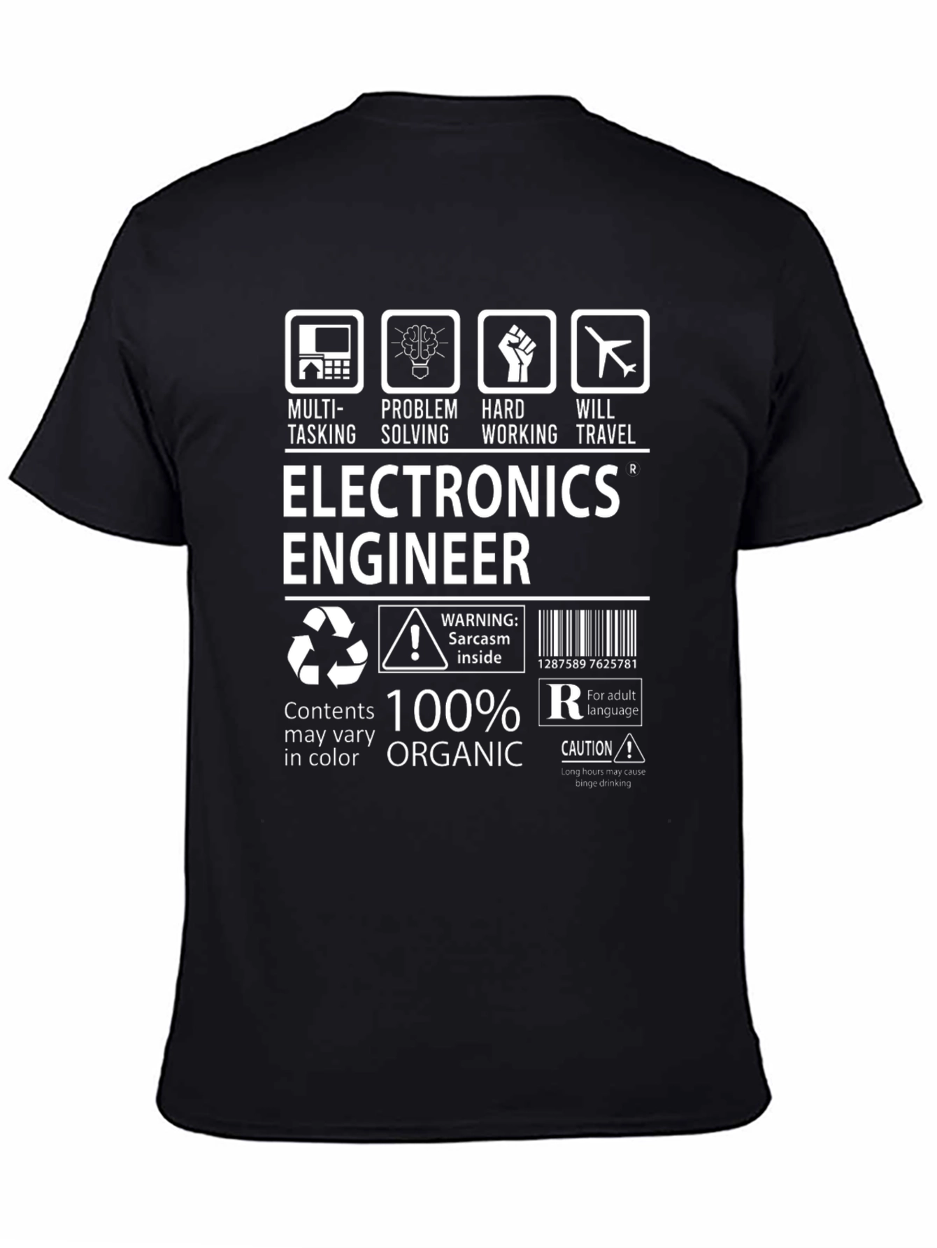Black Electronics Engineer 100% Organic T-Shirt view 4