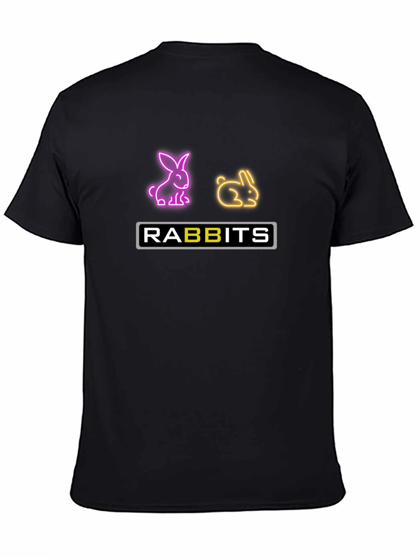 Black Neon Rabbits Graphic Tee - Black Cotton T-Shirt view 4