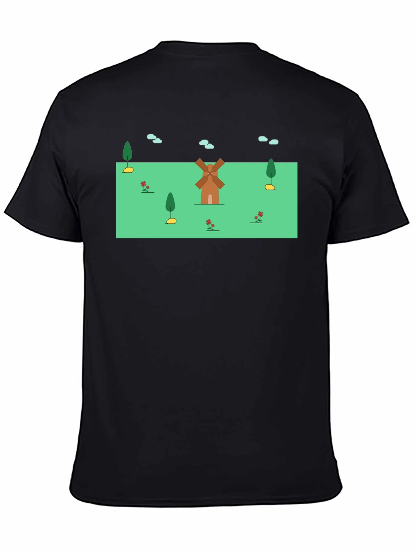 Black Whimsical Windmill Graphic Tee - Black Cotton Blend view 4