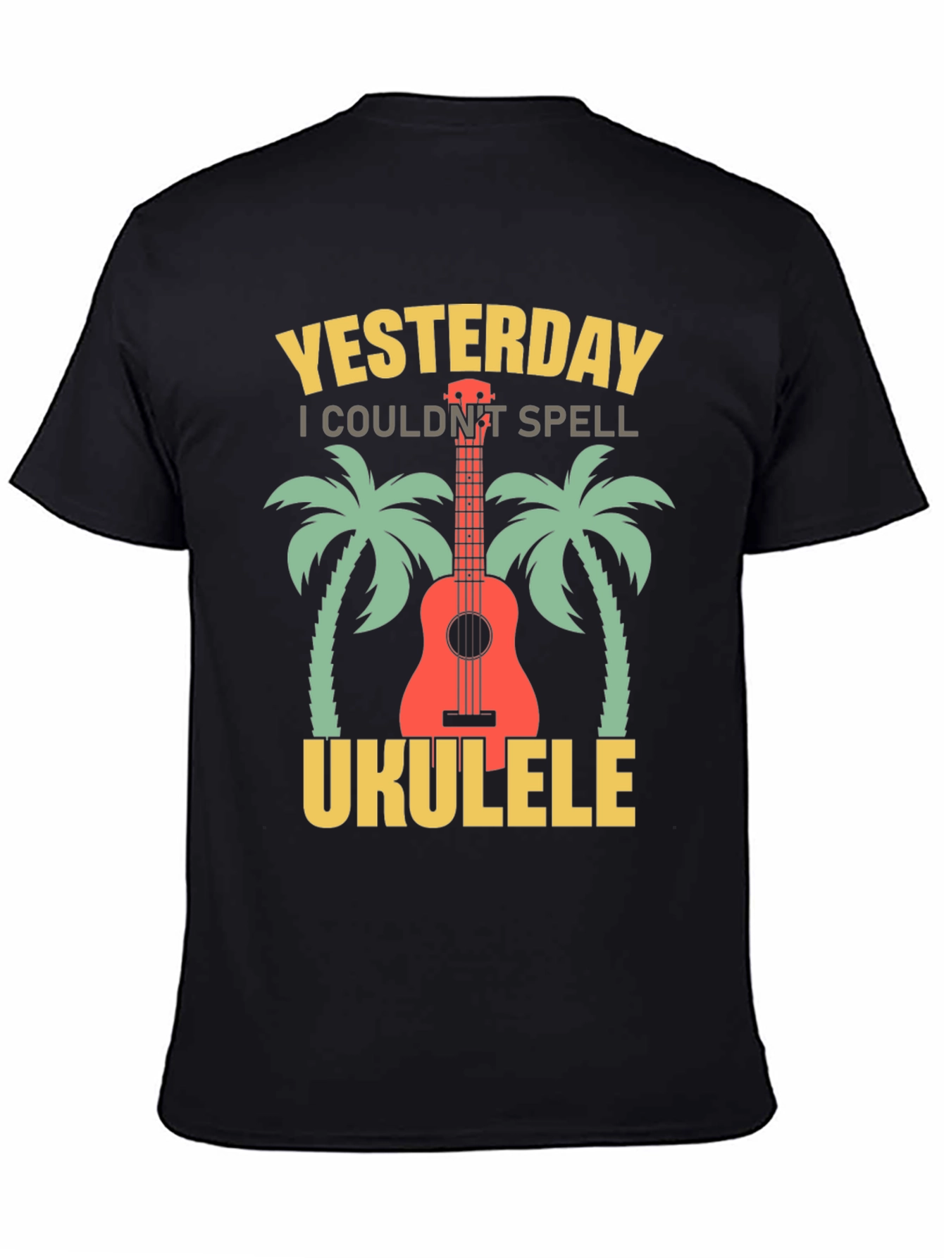 Black Yesterday I Couldn't Spell Ukulele T-Shirt view 4