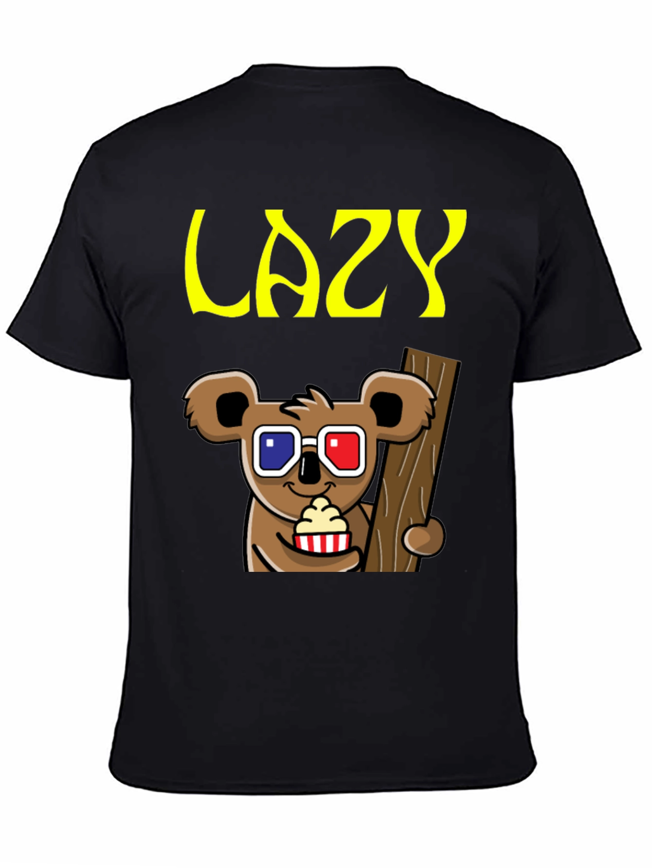 Black Lazy Koala 3D Glasses T-Shirt view 4