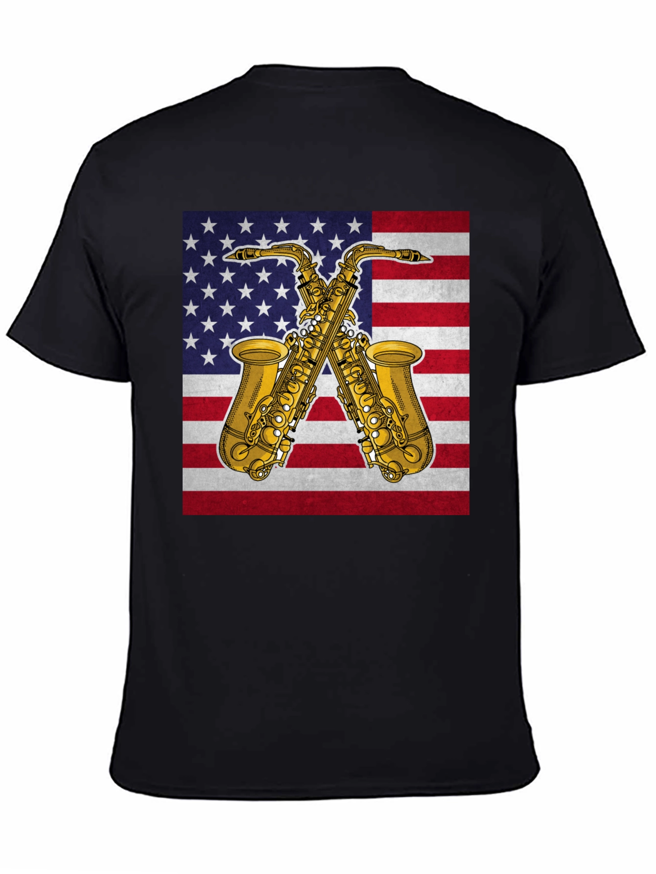 Black American Saxophone T-Shirt - Patriotic Music Tee view 4