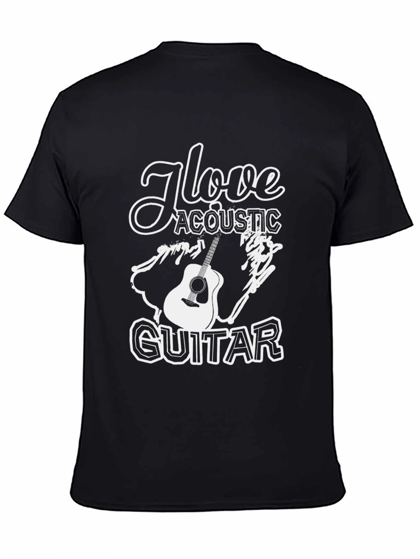Black I Love Acoustic Guitar Black T-Shirt view 4